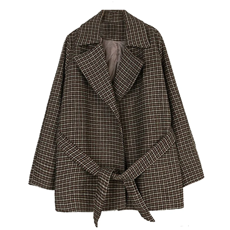 

2021 Casual Autumn Winter Korean Style Elegent Lapel Short Wool Outwear Women New Tweed Casual Woolen Coat Fall Jacket for Women