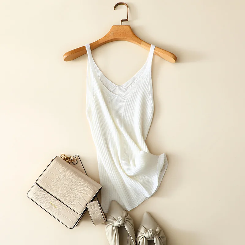 Женская Повседневная Мягкая камисоль из 100% кашемира с v-образным вырезом | одежда