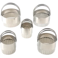 stainless steel cookie molds set of 5 with handle wave pattern biscuit cutter set round shape cake baking circle mould