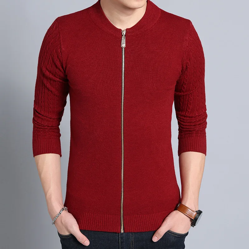 Повседневный Однотонный свитер на молнии длинный для мужчин тонкий модный