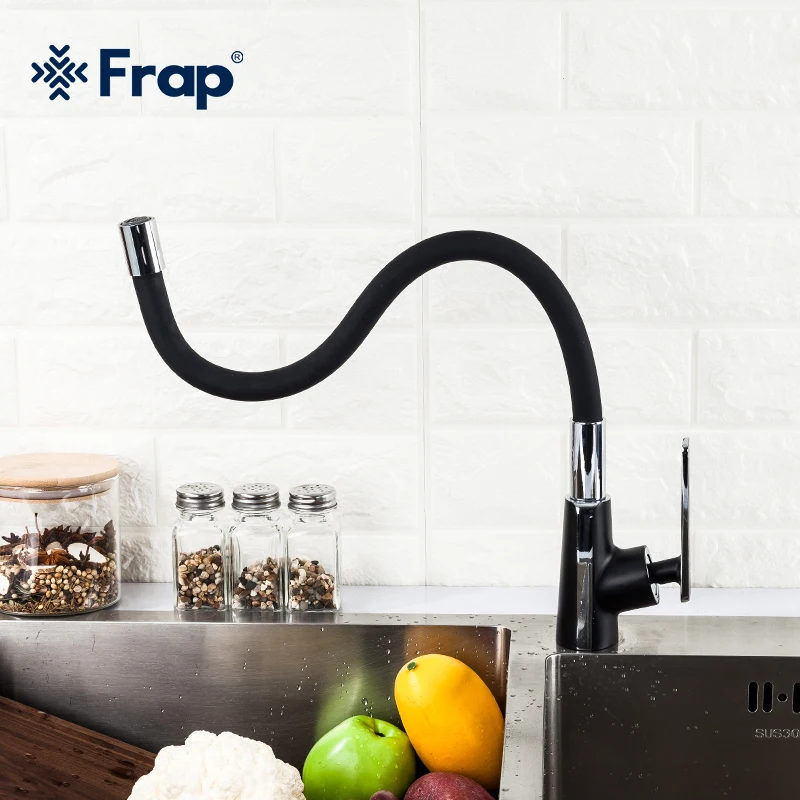 Смеситель для кухни Frap F4457 силикагелевый вращающийся на 360 градусов черный цвет