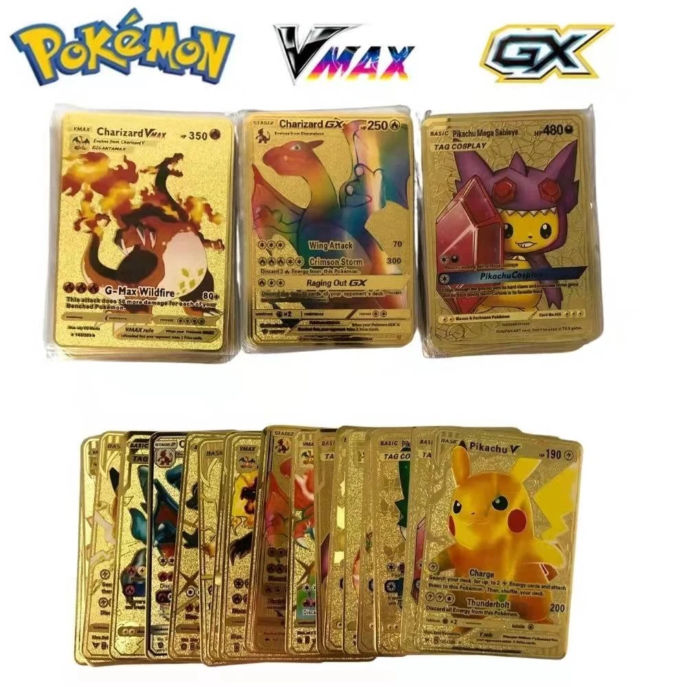 2021 New Pokemon Gold Metals Cards In English PM GBA JAPAN Anime Collection Charizard Playing Cards Kids Toys Gift valeria culotta metals in cells