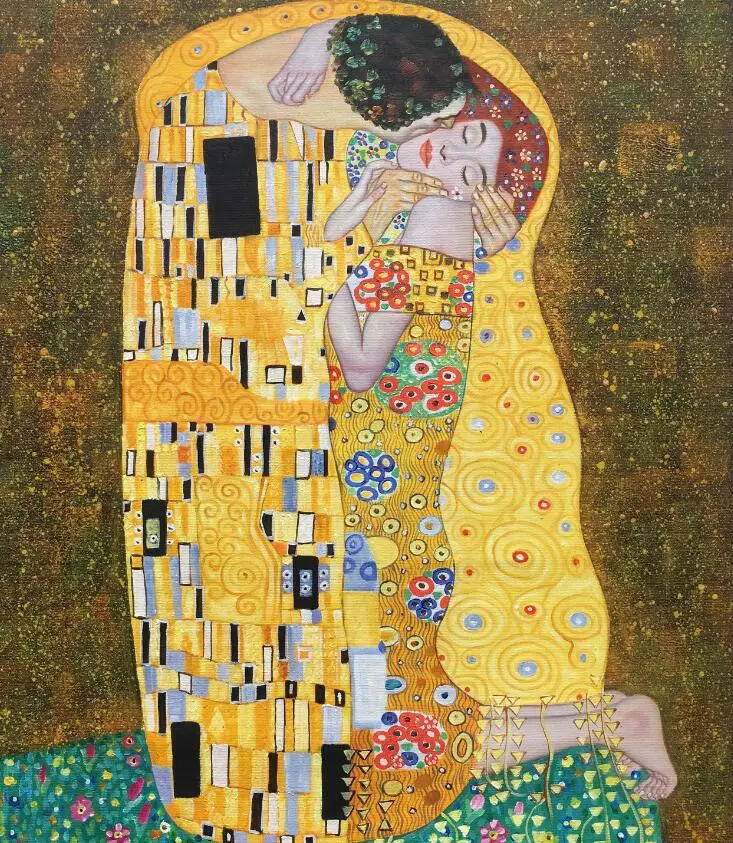 Goedkoop Wall Art Gustav Klimt De Kus Canvas Schilderijen Portret Van Vrouw Handgemaakte Moderne Minnaar Foto Voor Slaapkamer Badkamer Decor