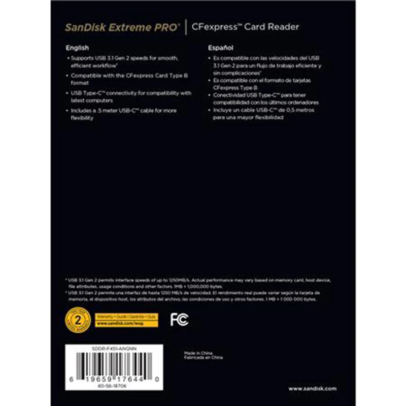 SanDisk Extreme Pro CFexpress кард-ридер USB 3 1 Gen2 скорость SDDR-F451-GNGNN USB-C для использования с карты