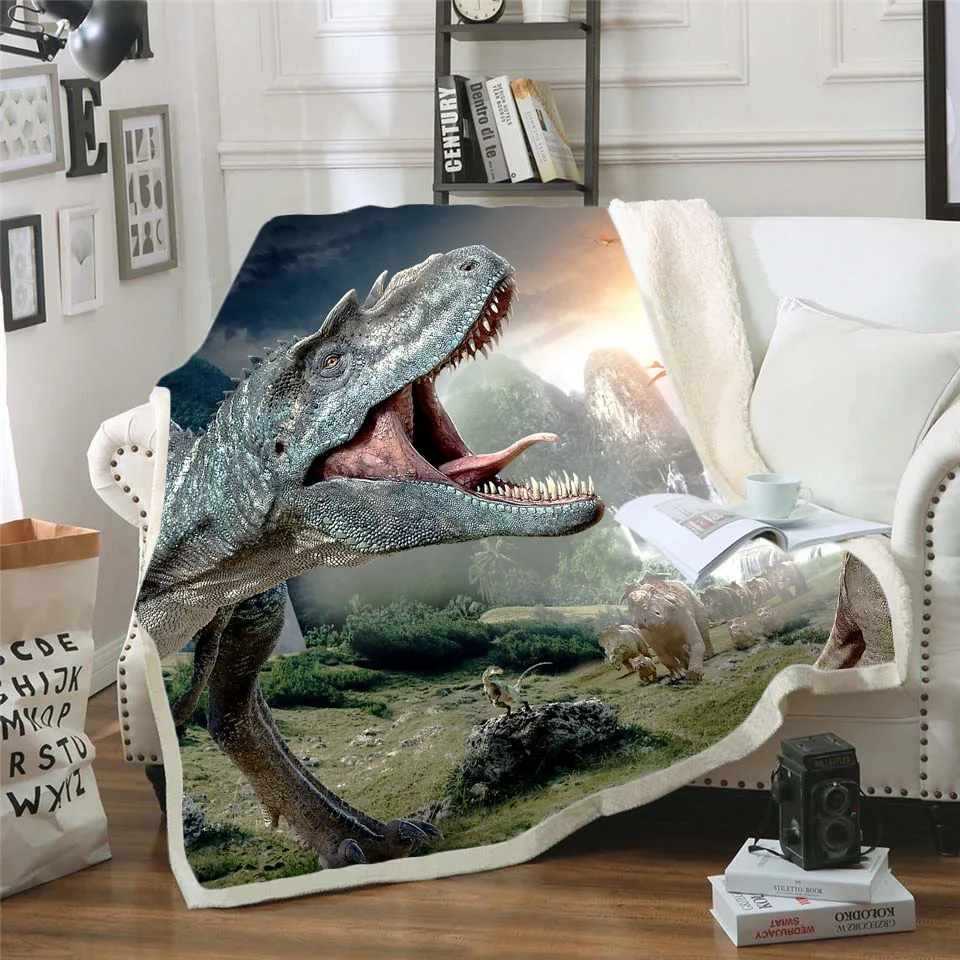 

Jurassic Dinosaur Funny character Blanket 3D print Sherpa Blanket on Bed Home Textiles Dreamlike style 19
