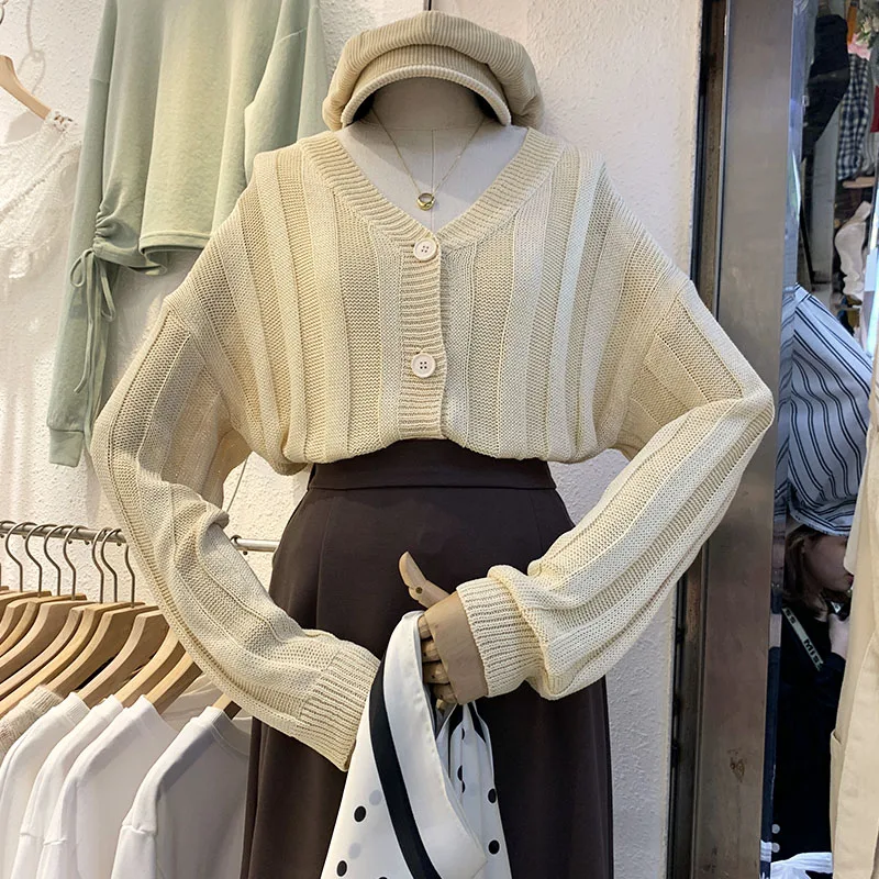 Ретро Hong Kong Стиль с длинным рукавом и v образным вырезом Трикотажный кардиган Для