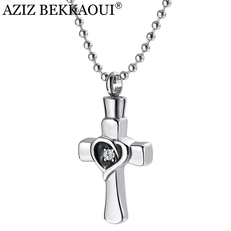 Азиз беккауи гравировка имя крест кулон ожерелье с кристальным сердцем мужчины