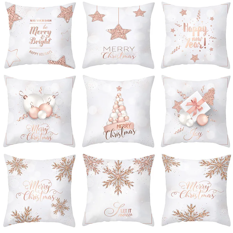 New Gold Pink Christmas White Pillows Cover Modern Nordic Simple Sofa Cushion Covers Livingroom New Year Decorative Pillows 18"