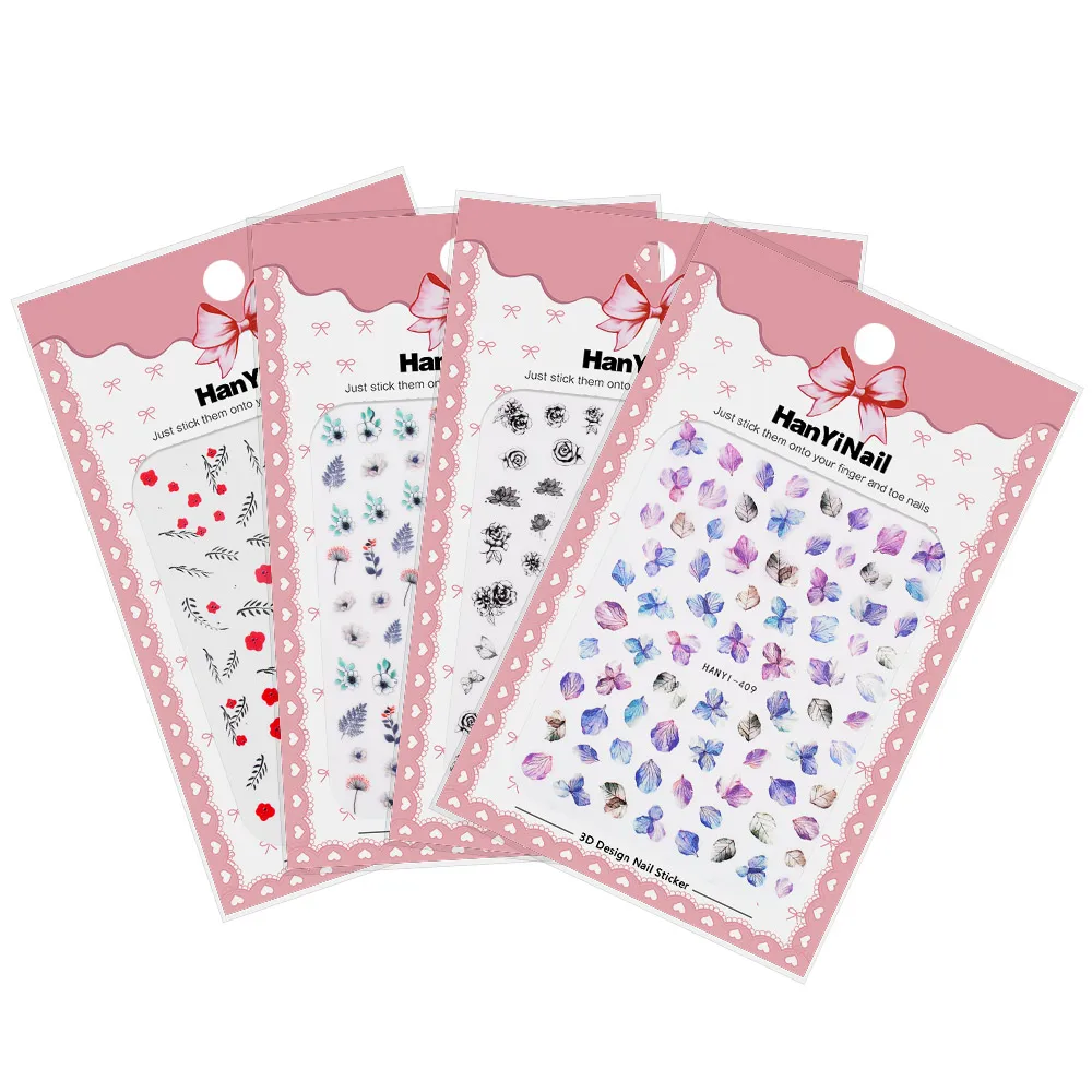 

4 sheet/lot Nail Sticker Colorful Flower And Leaf Pattern Nail Decal Stickers DIY Nail Decoration