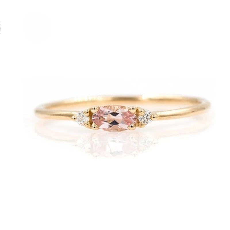 

1.2MM Thin Rings For Women Yellow Gold Color Pink Cubic Zirconia Wedding Engagement Finger Ring Bride Jewellry