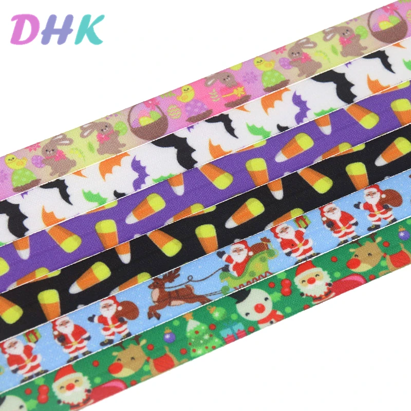 

DHK 5/8'' 50yards christmas easter halloween printed Fold Elastic FOE stretch ribbon hairbow headwear headband DIY OEM S1249