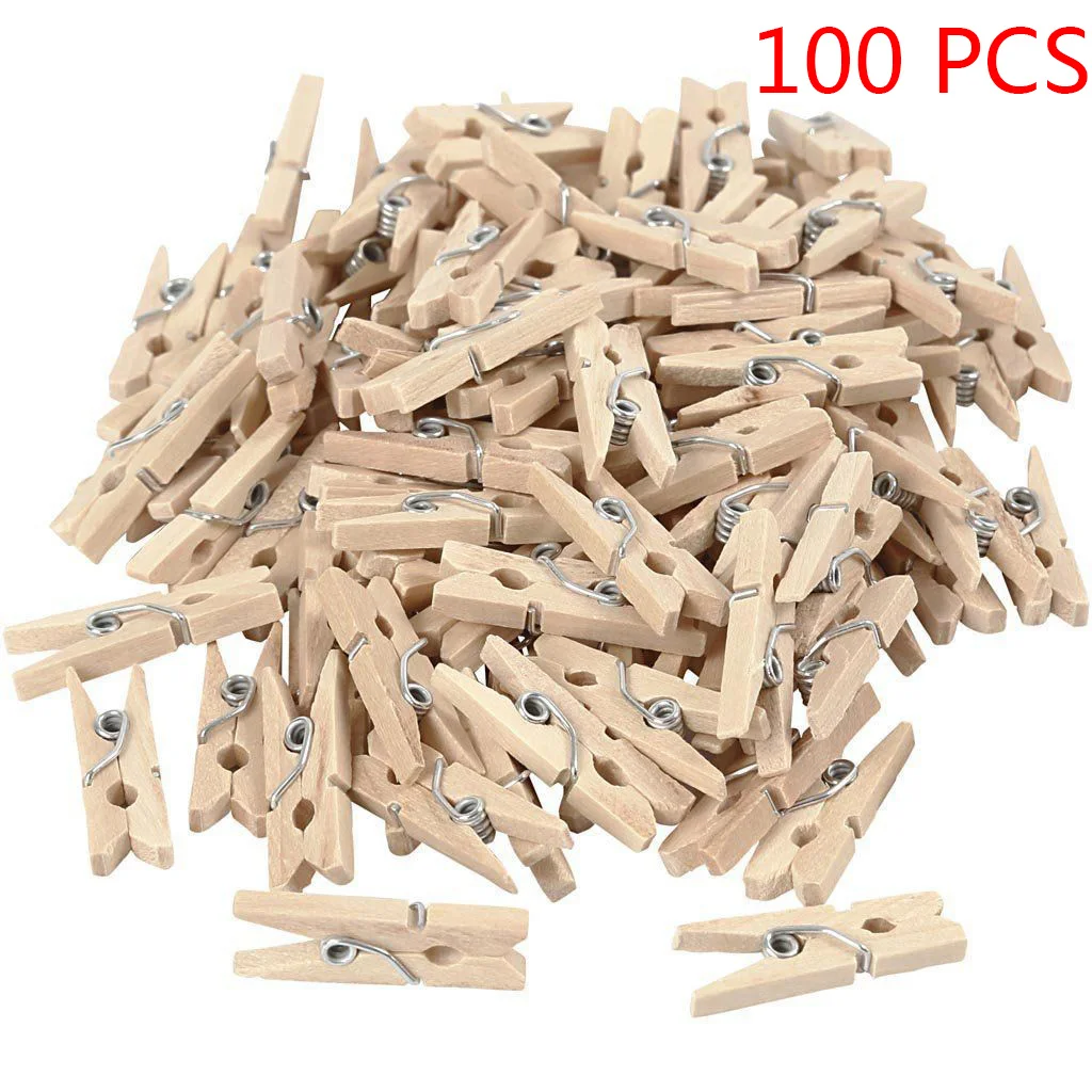 

100 Pcs Wooden Clips Photo Clips Clothespin Craft Decoration Clips School Office clips