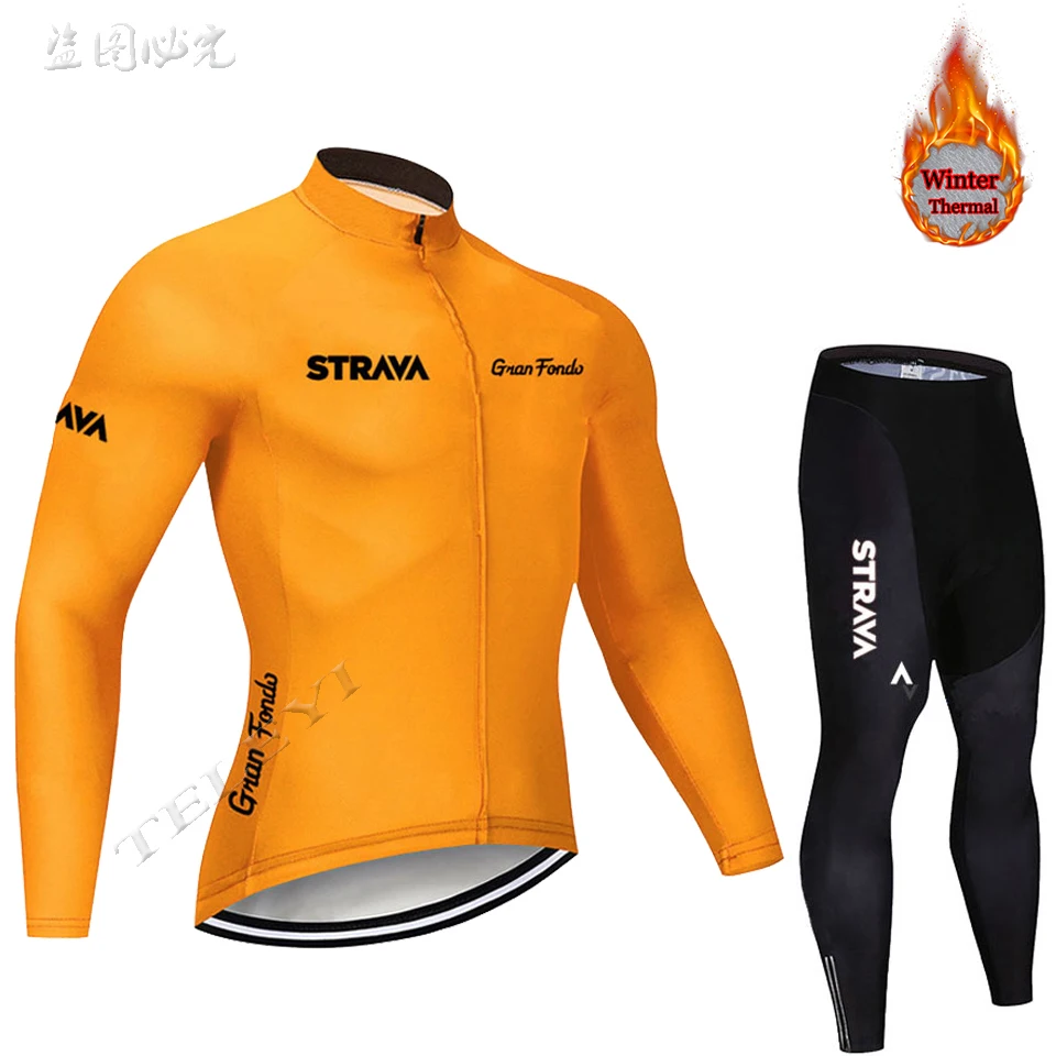 Горячая strava зима термальный флис Велоспорт Джерси кофты с длинным рукавом Велоспорт комбинезон велосипедный набор велосипедная одежда - Цвет: 12