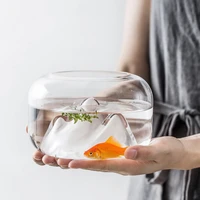 transparent snow mountain glass fish tank with light base creative mini aquarium fish tank home tea table decoration