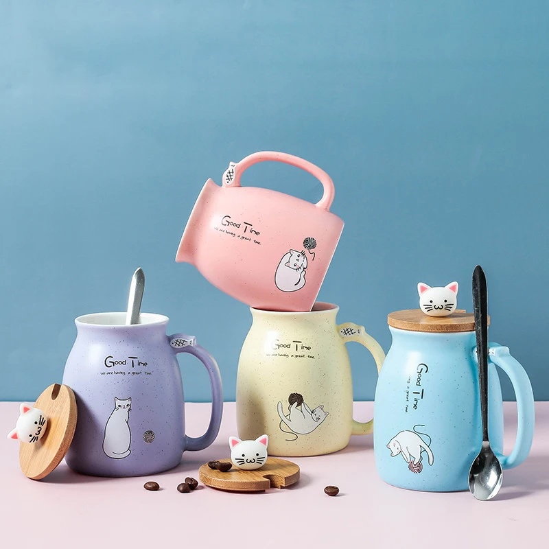 

Kreative Farbe Katze Wrme-Bestndig Becher Cartoon mit Deckel Tasse Kaffee Milch Keramik Tassen Kinder Tasse Bro Drink geschenk