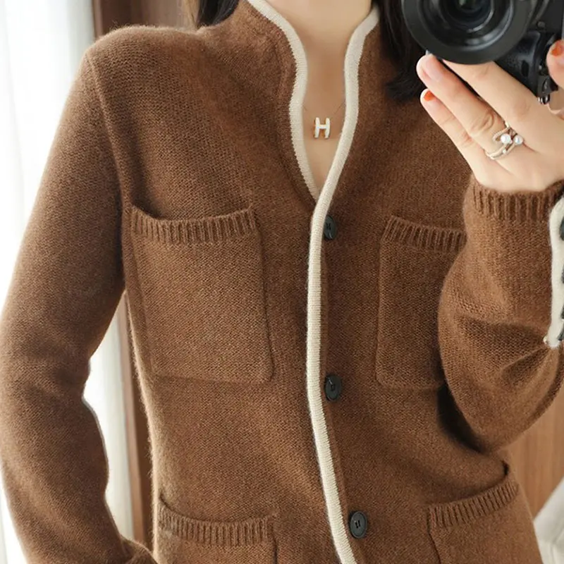 Женский вязаный свитер кардиган на осень и зиму женские Кашемировые топы с