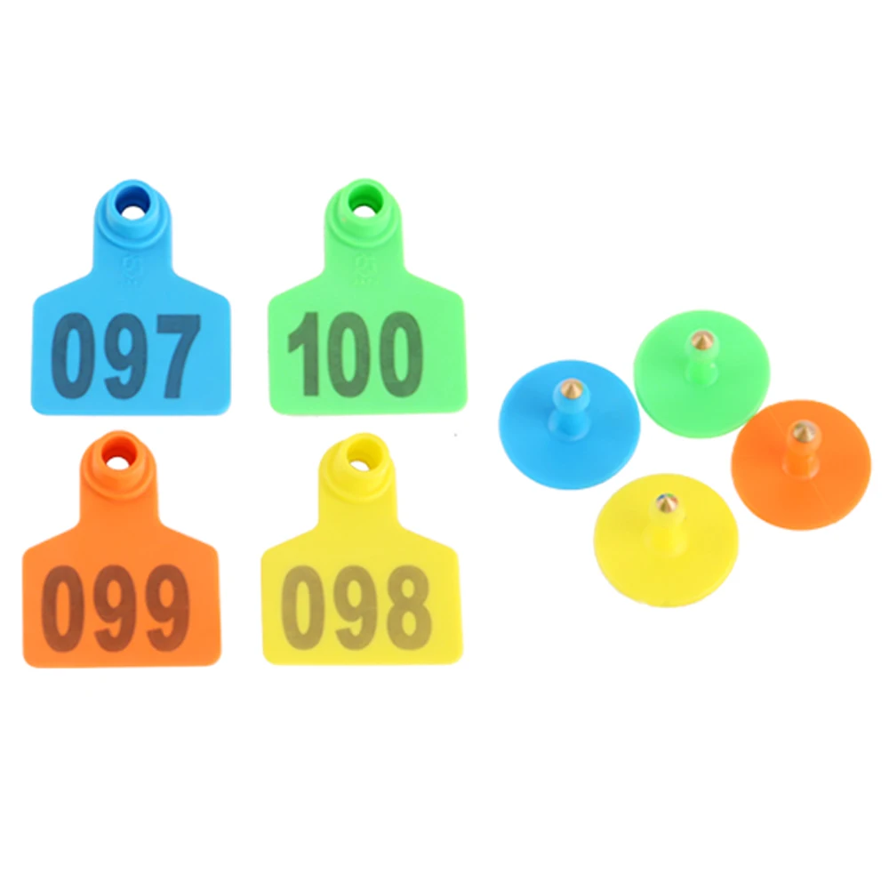 

20PCS Pig Sow Ear Tags Plate Digital Marker Label With Copper Head Earrings 4 Colour Farm Livestock Animal Identification Card
