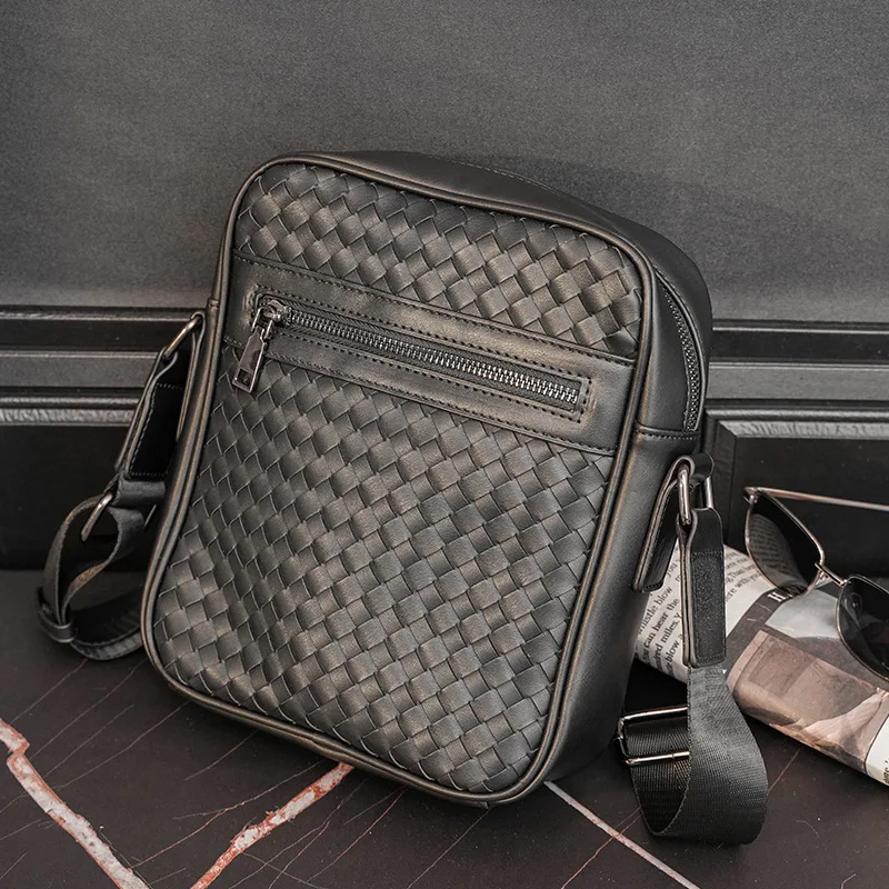 Luxury Brand Leather Men Crossbody Bag Plaid Pattern Travel Messenger Bags For Man High Quality Satchel Sling School Bag