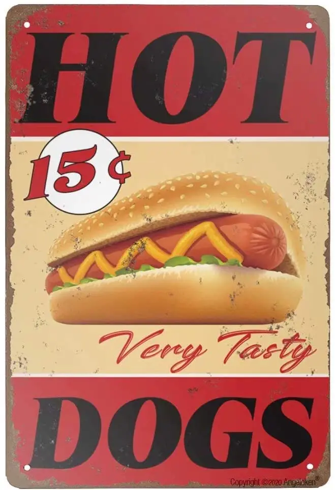 

Angeloken Retro Tin Sign Vintage Metal Sign Hot Dogs Wall Poster Plaque for Home Kitchen Bar Coffee Shop 12x8 Inch