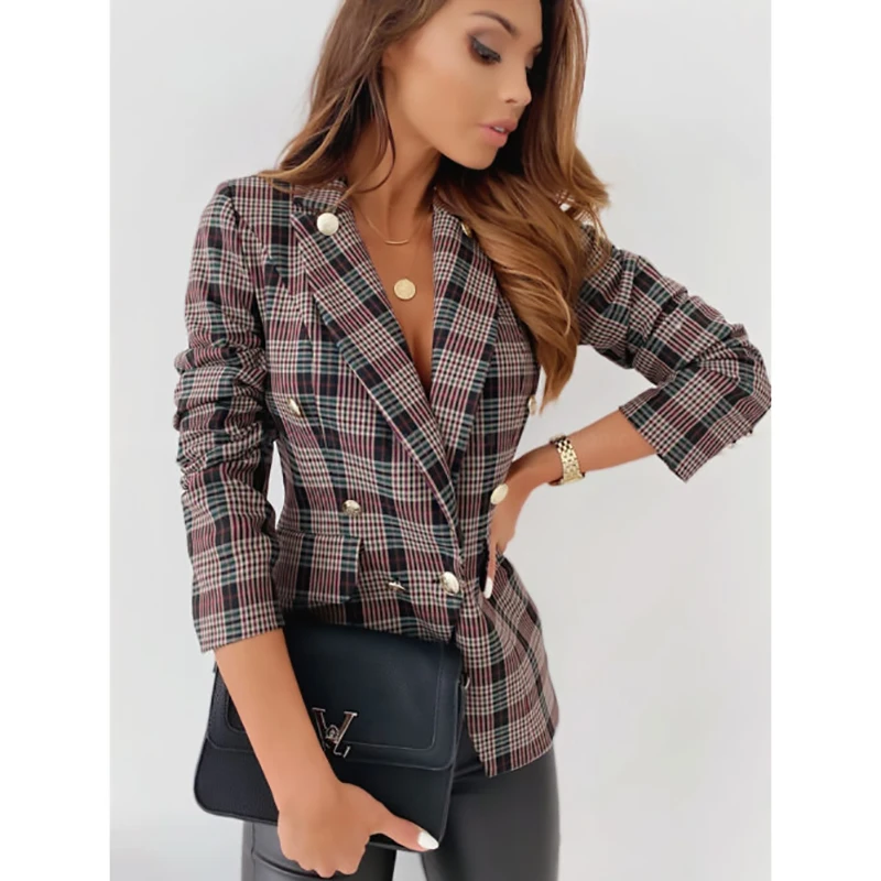 

Explosive autumn and winter metal buckle double-breasted suit women's blazer