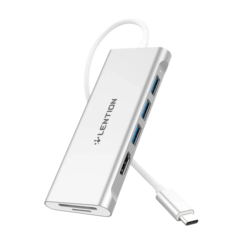 

LENTION C34HCR USB C HUB with 4K HDMI-Compatible 3 USB SD 3.0 Card Reader Multi-Port Dongle 6 Ports Adapter