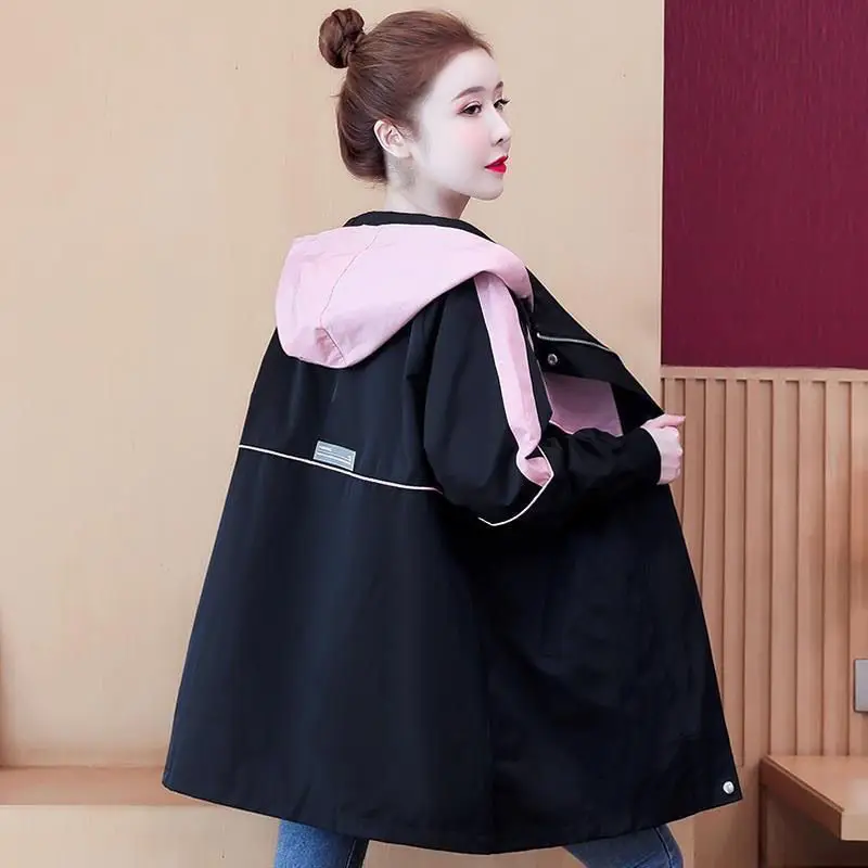 2022 модная Женская Длинная ветровка с капюшоном в стиле пэчворк на весну и осень