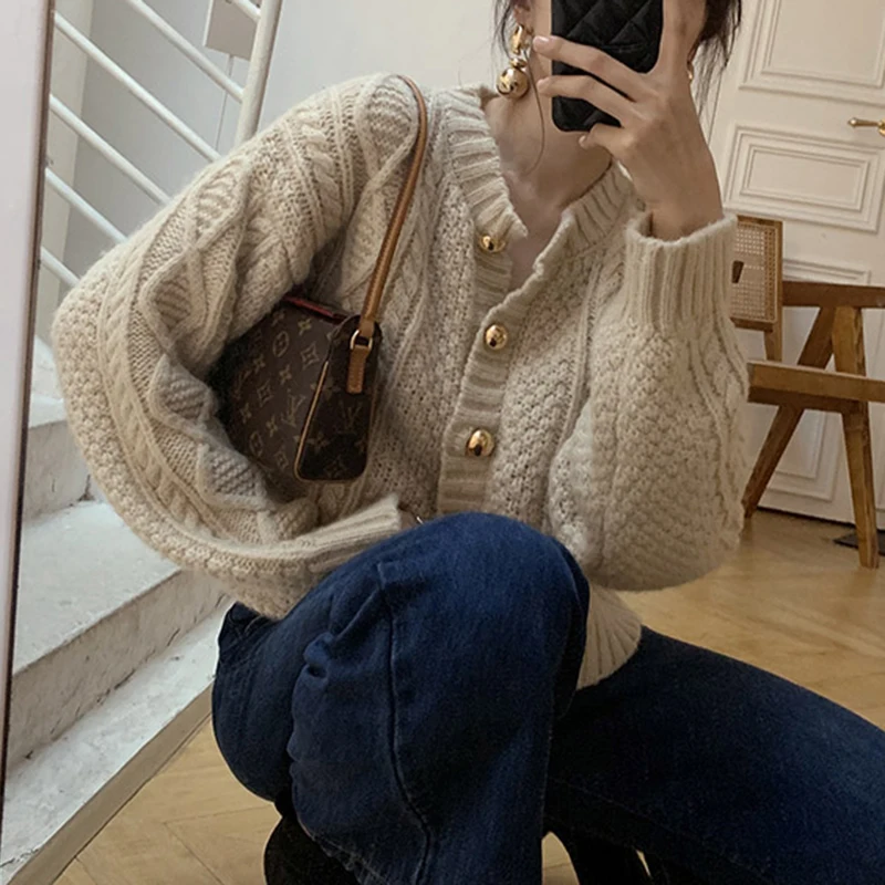 Женский вязаный свитер PERHAPS U фиолетовый и абрикосовый Кардиган с длинным рукавом