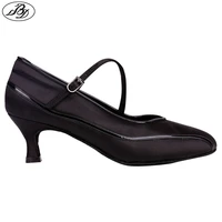 new style women standard dance shoes bd1303 black satin lady ballroom dance shoes soft leather outsole modern patent