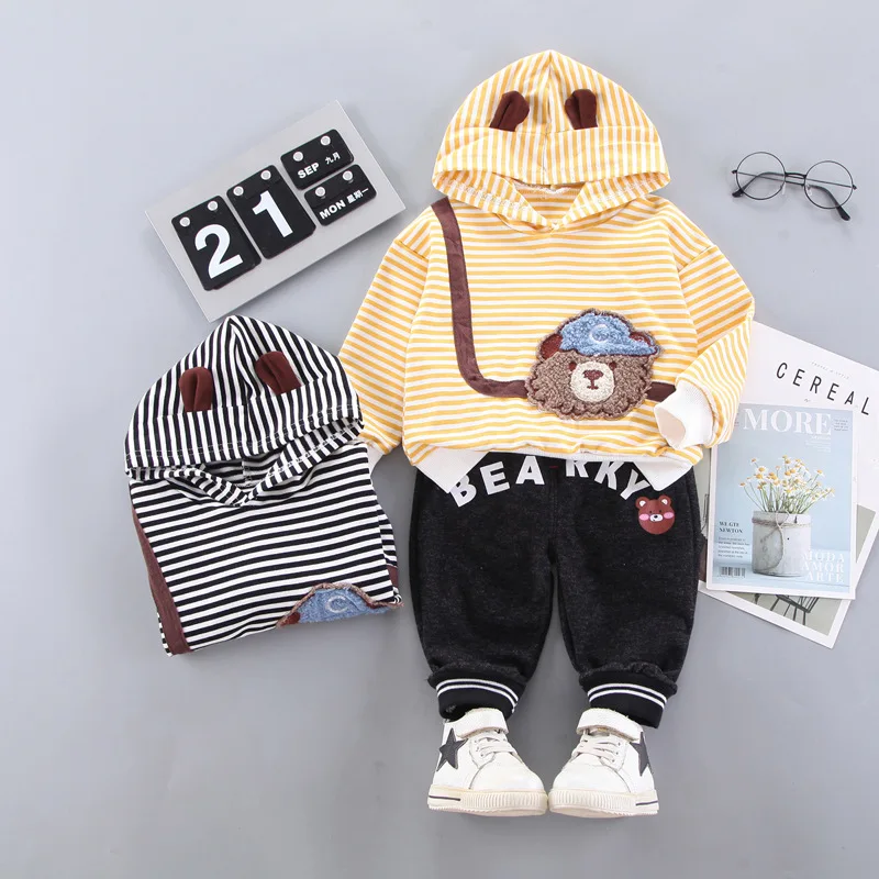 

Комплекты одежды для мальчиков из 2 предметов, весенне-осенний детский хлопковый спортивный костюм с капюшоном и штанами для малышей