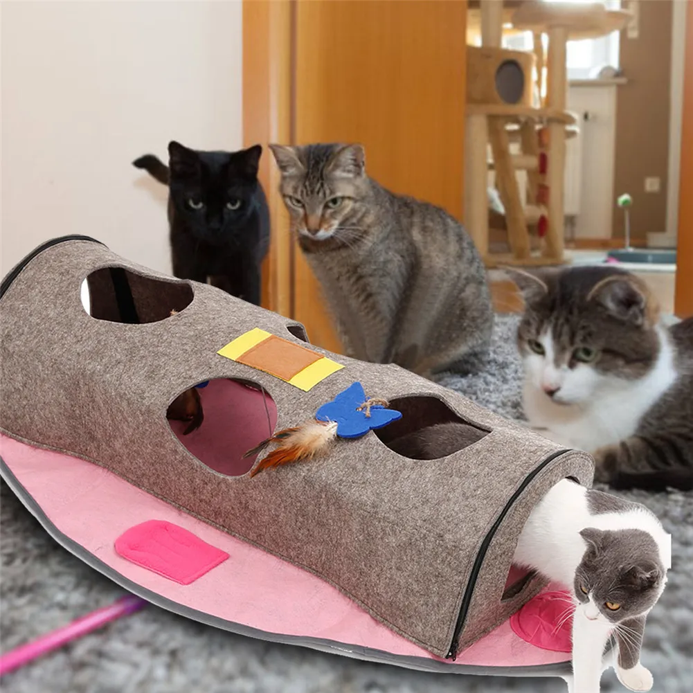 

Cat Tunnel Toy 2 Holes Funny Pet Play Tunnel Cat Toy Cat Tunnel Foldable Fish Toy Multifunctional Cat Litter Pet Bed Drill Hole