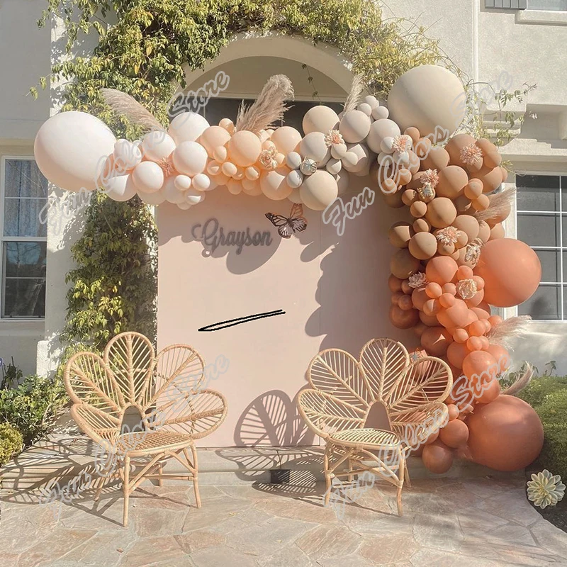 

164pcs Cream Peach Wedding Birthday Party Backdrop Retro Pink Baby Shower Doubled Apricot Holiday Dinner Table Balloon Garland