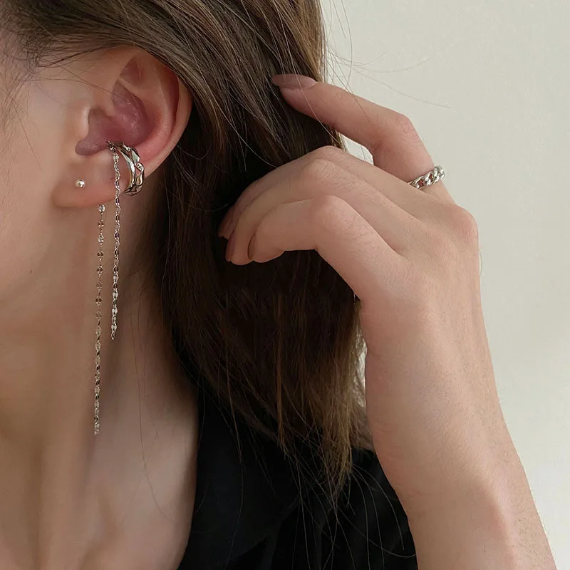 

New Simple Punk Style Twisted Geometry Chain Alloy Clip Ear Cuff Temperamental Jewelry Wholesale