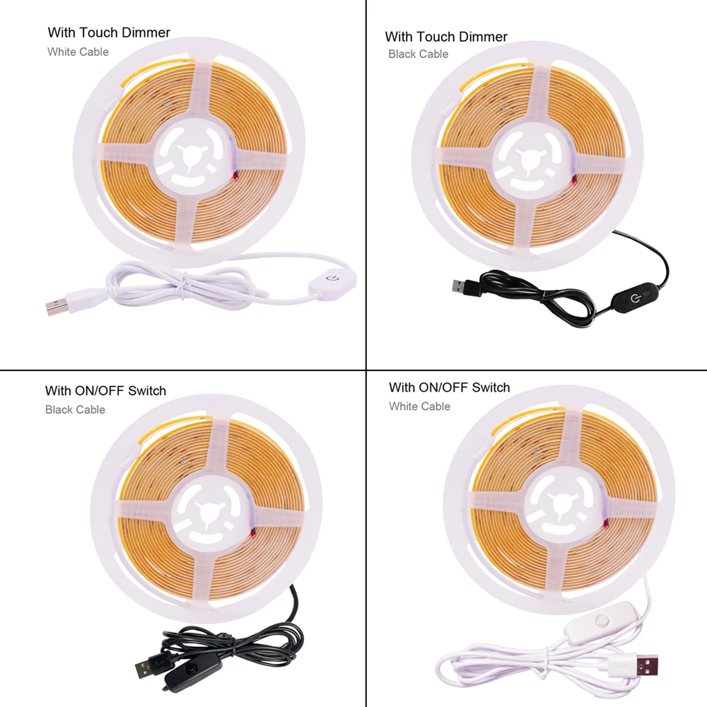 5V USB COB LED Strip Light Dimmable Touch Switch 320LED/m High Density Linear Lighting DC5V Power Flexible Tape Decor | Лампы и