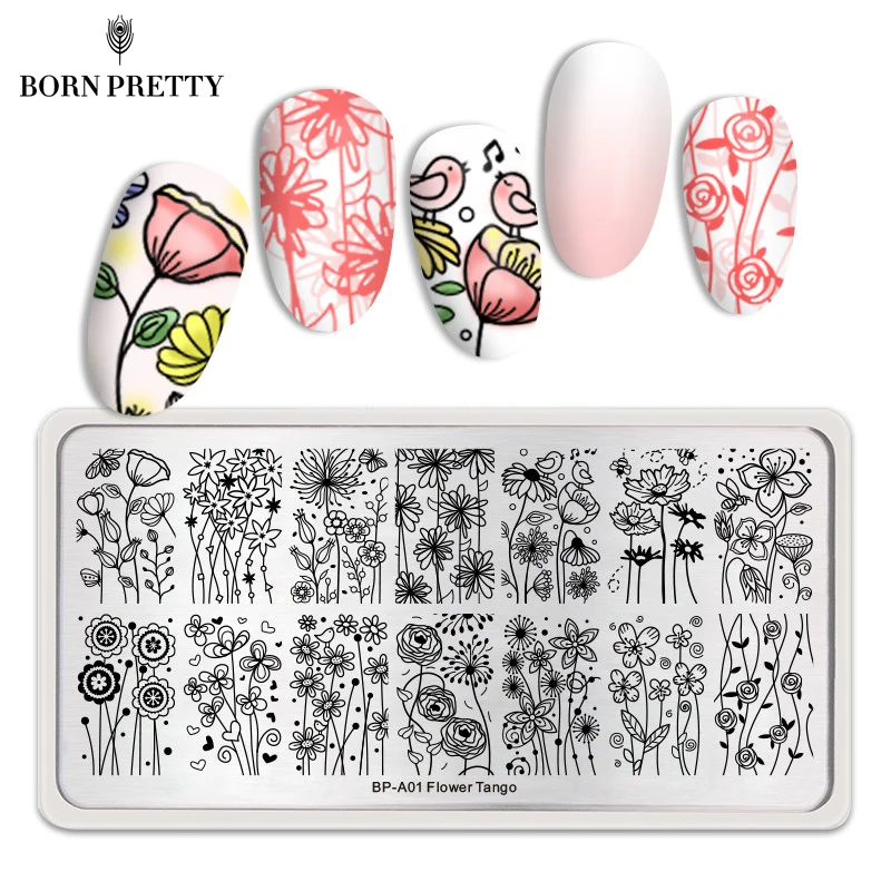 Пластины для стемпинга BORN PRETTY прямоугольные трафареты ногтей с изображением