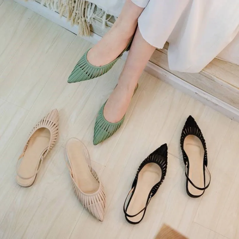 

KemeKiss Ladies Sandals Genuine Leather Footwear Slip On Hollow Pointed Toe Summer Shoes Low Thick Heels Women Shoes Size 34-40