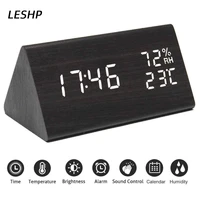 rectangular wooden led digital humidity temperature alarm clock electronic luminous perpetual calendar decor clock for bedroom