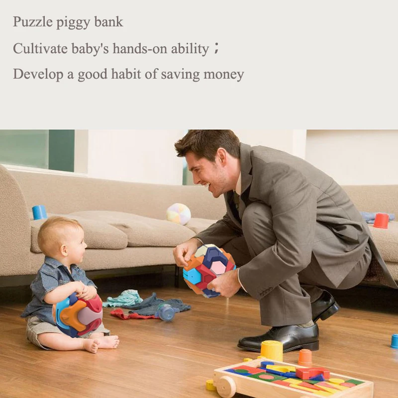 Piggy Bank for Kids Puzzle Ball Building Blocks Piggy Bank Kids Magic Ball Toy Baby Intelligence Assembled Educational Toy Gift