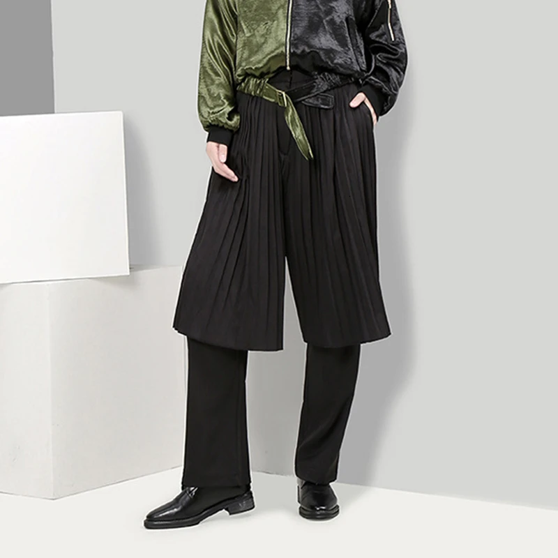 CHICEVER Лоскутные поддельные брюки из двух частей для женщин с высокой талией