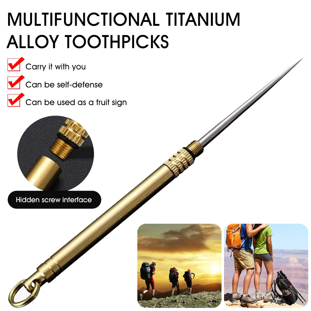 

Titanium Outdoor Portable Multifunctional Toothpick Bottle Fruit Fork Camping Tool Toothpick Tube Stronger Than Dental Floss