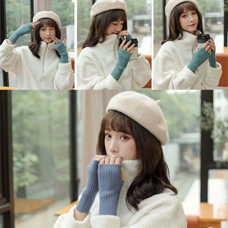 

Новые модные женские зимние перчатки без пальцев милые зимние утепленные теплые шерстяные перчатки без пальцев в Корейском стиле с коротки...