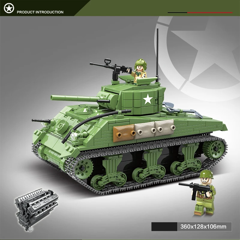 Конструктор Военный Шерман M4A1 726 шт. танк техника городская полиция WW2 солдат