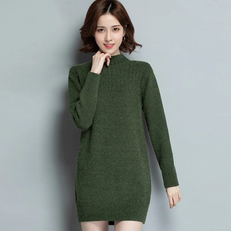 

Autumn and Winter new Casual Long Sweater Women fashion Long sleeve O-Neck Pullovers Solid color Knitted Sweater Women