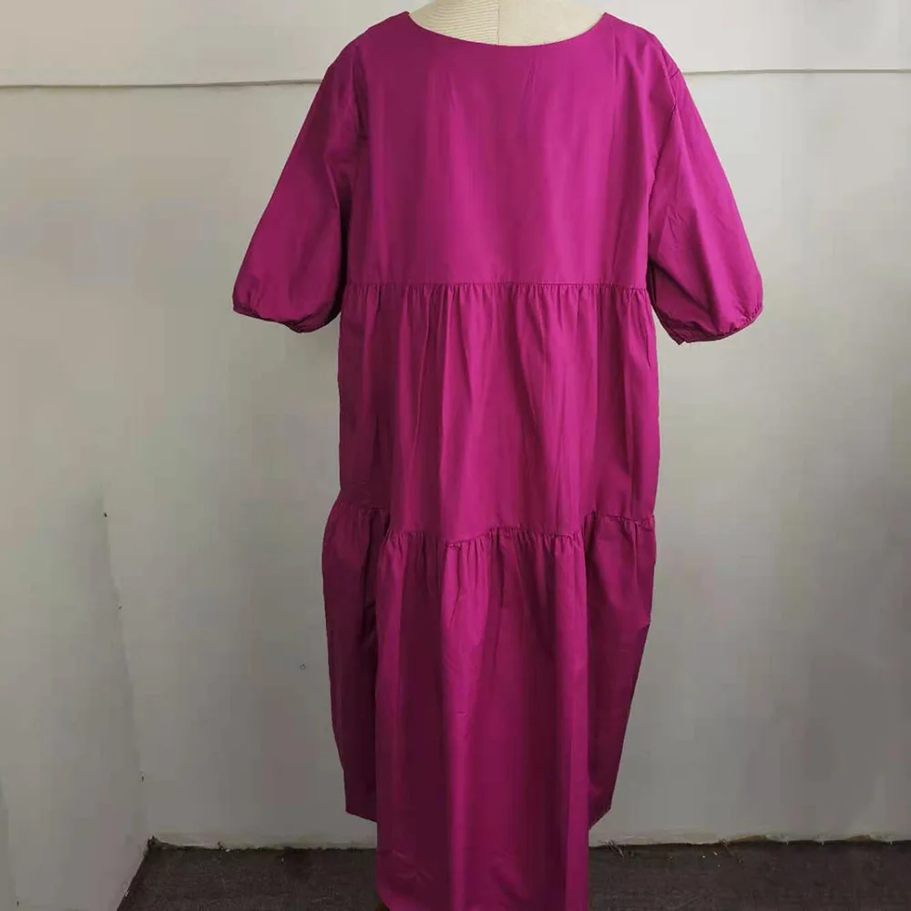 

Simple Casual African Woman Dress Short Sleeve A-Line Plain Pleated Summer Dresses Solid Color Women Vestidos Robes Oversize