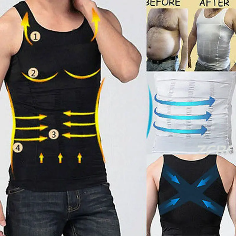 

US Men Slimming Body Shaper Tee Full Waist trainer Corsets Vest