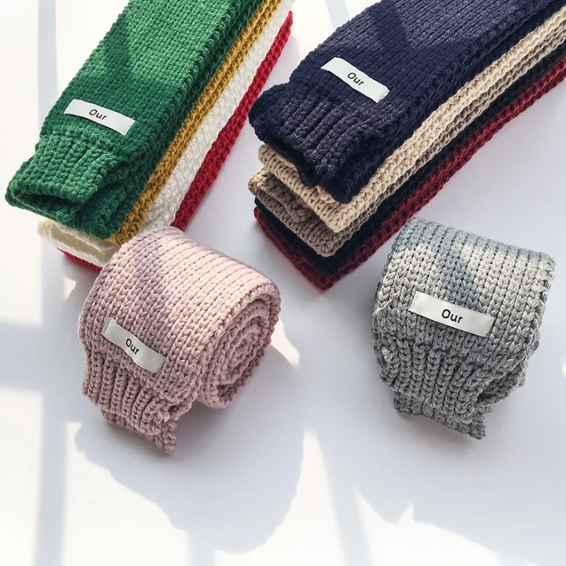 

New Short Knit Scarf for Child Warm Thicken Neckerchief Cute Solid Parent-child Wrap Scarves Neck Warmer for Toddlers Boys Girls