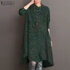 Ретро цветочные топы женские осенние блузки ZANZEA 2021 Повседневная Асимметричная Туника женская на пуговицах Блузы туники