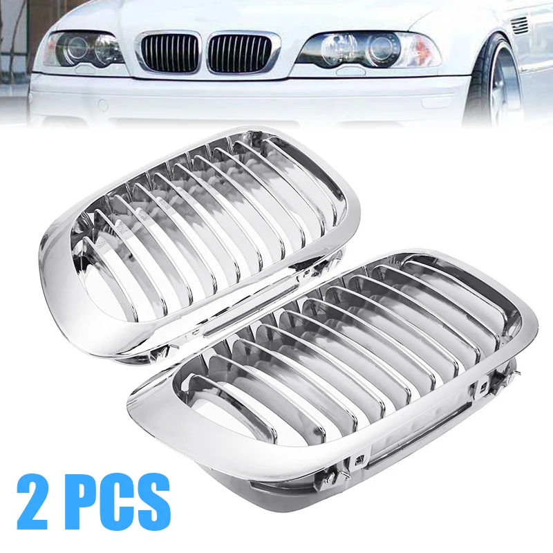

1 Pair ABS Silver Front Kidney Grilles Grill Cover Racing Grilles Fit for BMW 3 Series E46 Coupe Cabrio M3 1998-2002