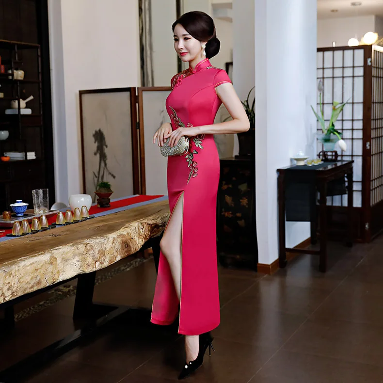 Вечерние Длинные Cheongsam в стиле ретро сексуальное тонкое платье свадебное