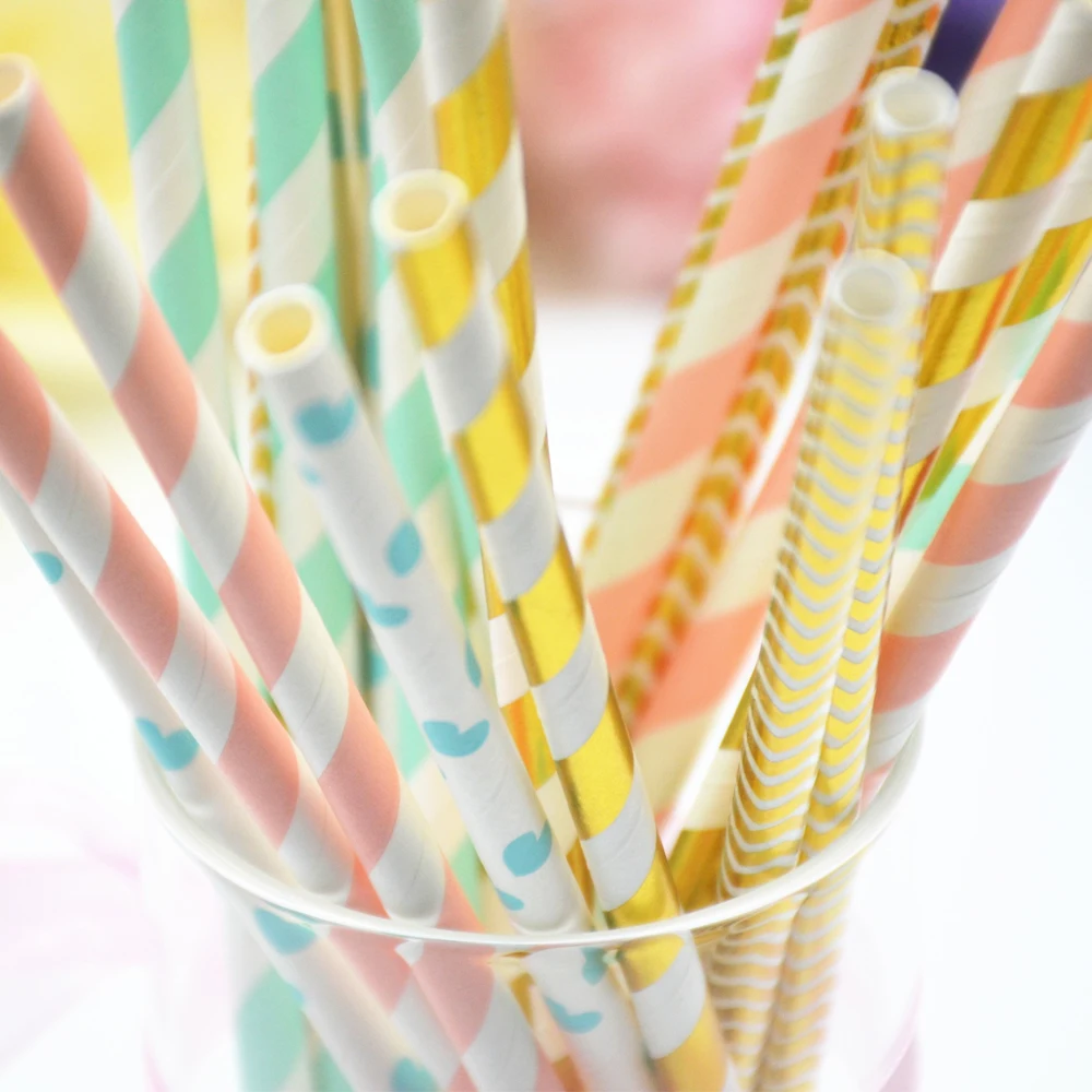 25 шт. бумажная соломинка для питья золотой серебряный шеврон соломенная