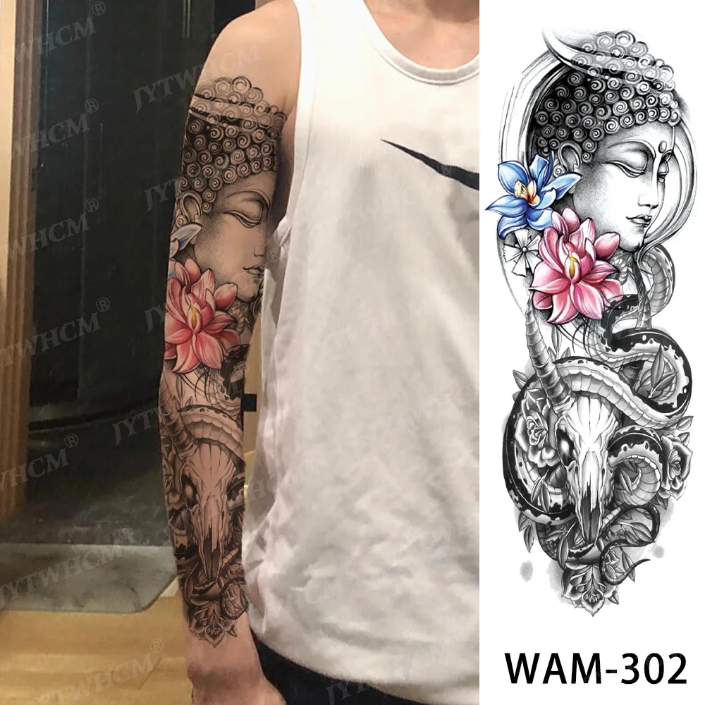 Временная татуировка черная рукав большая поддельная на всю руку Лев тигр волк